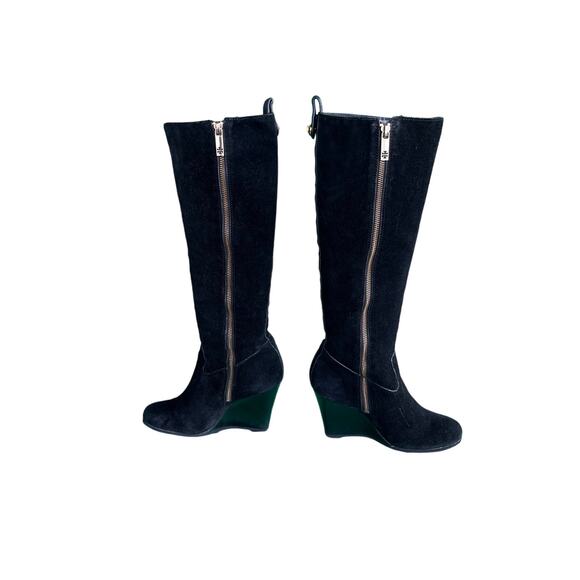 Tory Burch Black Duede Knee High Wedge Boot - Picture 3 of 10